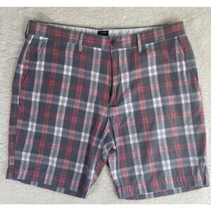 J Crew Plaid Gramercy Shorts Mens Size 36 Chino 100% Cotton Gray Pink